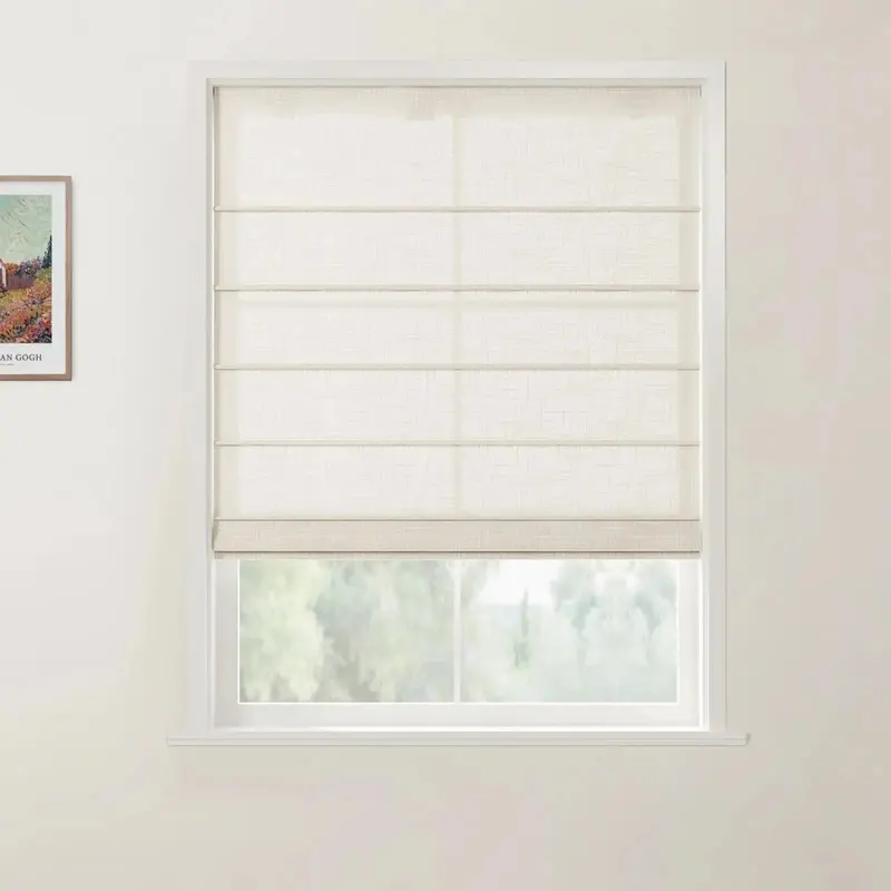 Ian Linen Roman Shade With Cordless Front Slat Functionality 1