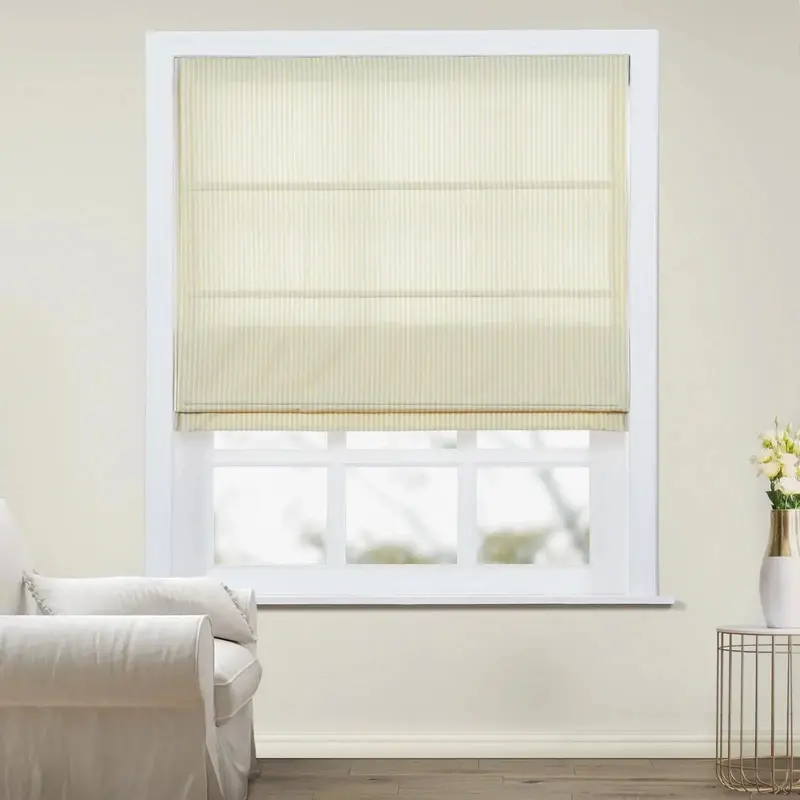 Jana Cordless Striped Roman Shades – 100% Cotton, Plus-Size Option 1