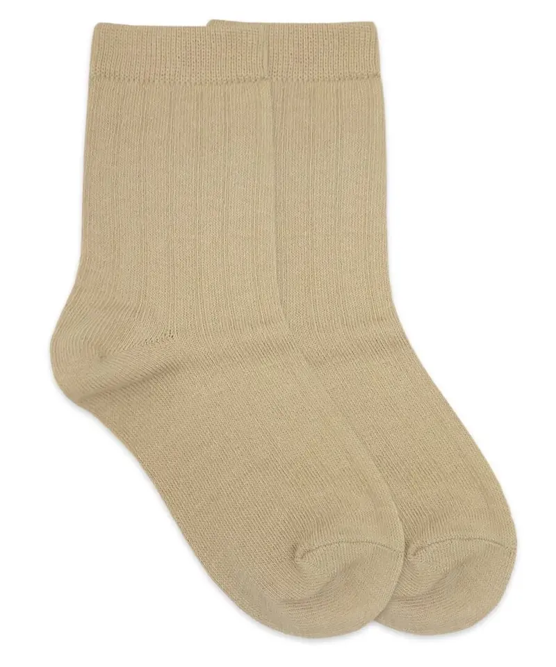 Khaki Cotton Ribbed Crew Socks – Single Pair 1