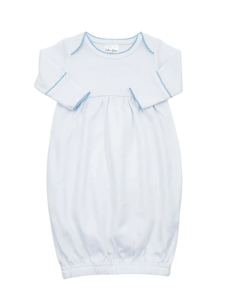 Light Blue Newborn Gown With Picot Trim Detail 1
