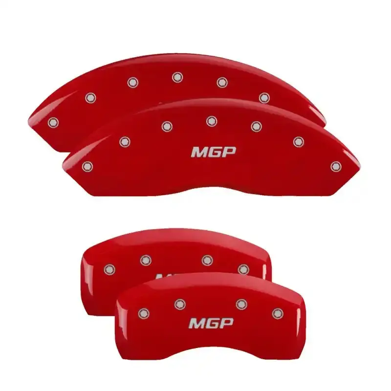 Mgp Engraved 4-Piston Caliper Covers For Cadillac Escalade – Front And Rear, Red Finish With Silver Accent 1