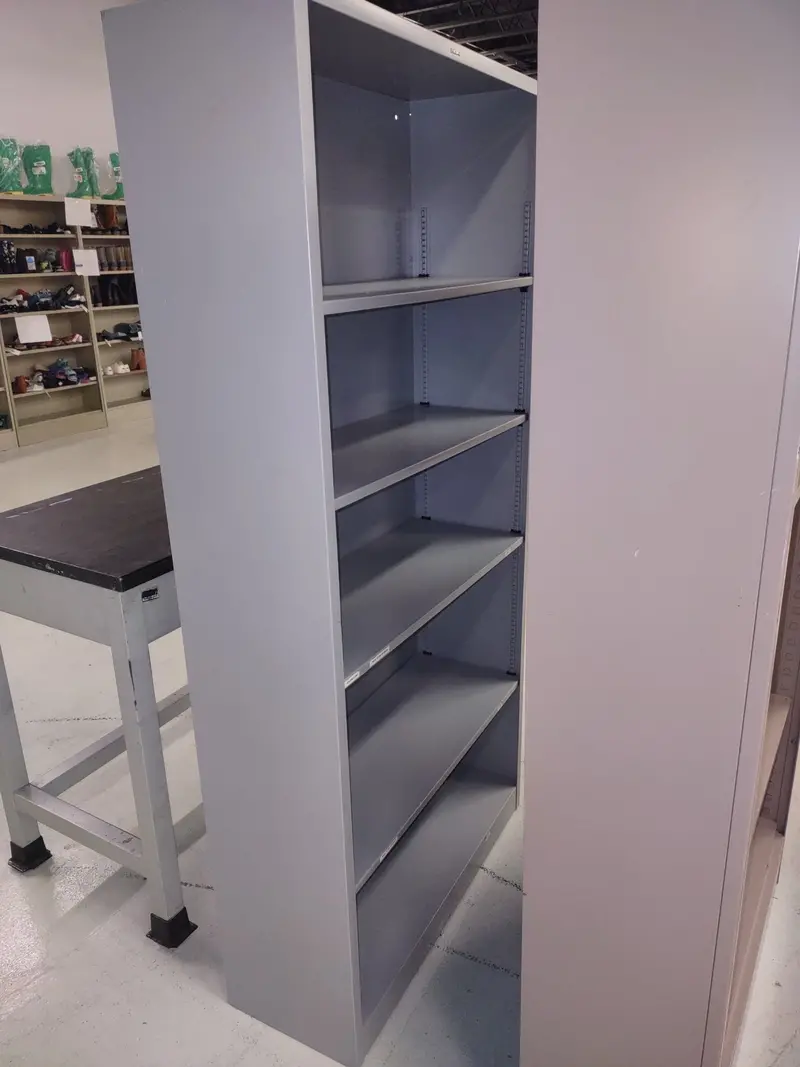 Modern Metal Bookshelf – Gray Powder-Coated Steel Bookcase 1