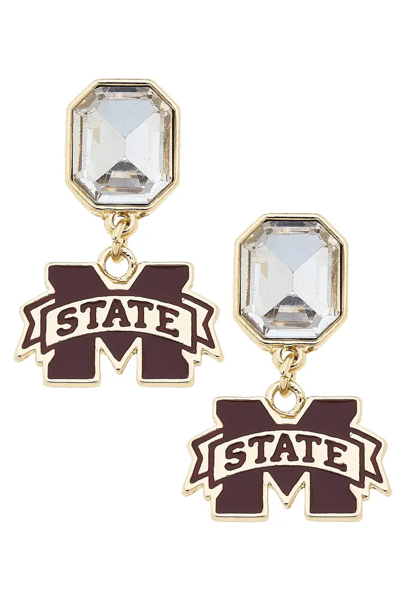 Msu Rhinestone-Embellished Bulldog Logo Earrings 1