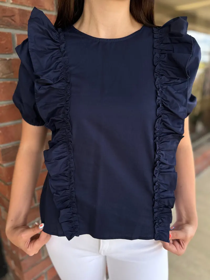 Navy Ruffle Top With Champion-Chic Design 1