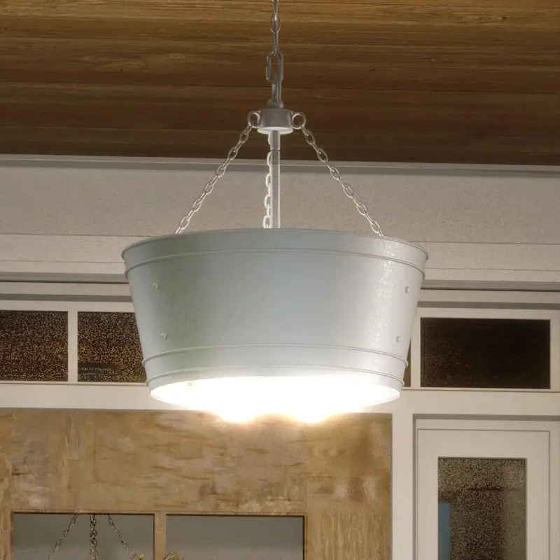 Newton Collection Farmhouse Outdoor Chandelier – Galvanized Steel, 18.9"H × 17.8"W 1