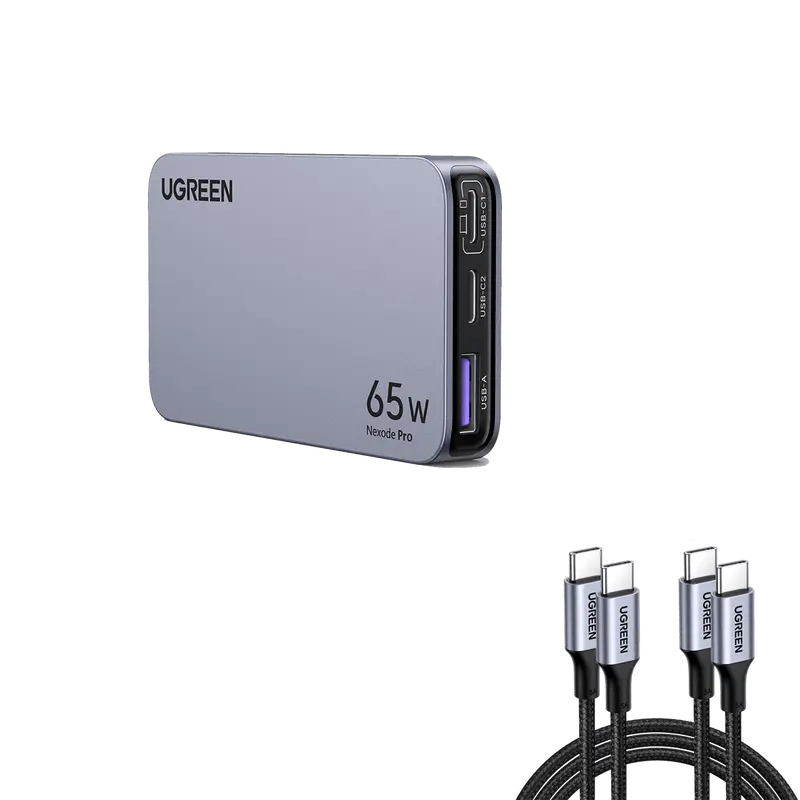Nexode Pro 65W Ultra-Slim Gan Iphone Wall Charger With Dual 6.6Ft 100W Usb-C Cables 1