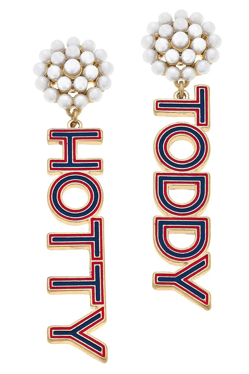 Ole Miss Hotty Toddy Pearl & Enamel Drop Earrings 1