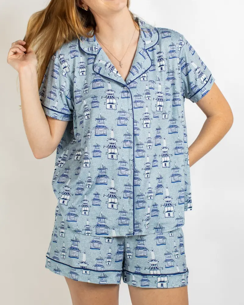 Pagoda Pattern Short Sleeve Pajama Top 1