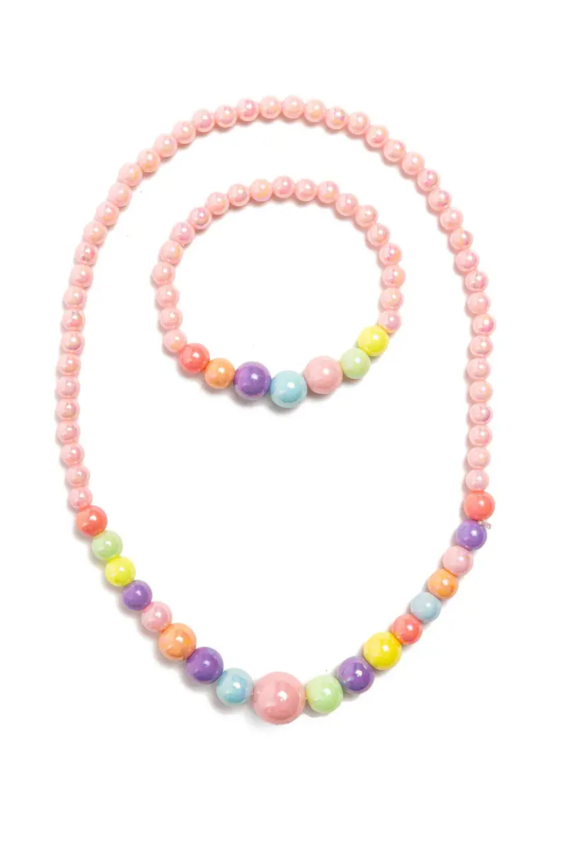 Pearly Pastel Necklace And Bracelet Duo – Coordinating Soft-Hue Jewelry Set 1