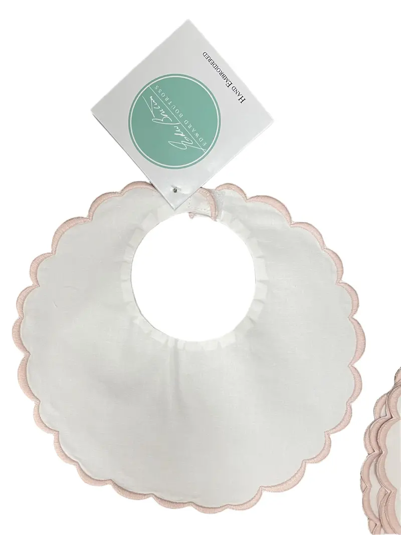 Pink Baby Bib With Delicate Scallop Embroidery 1