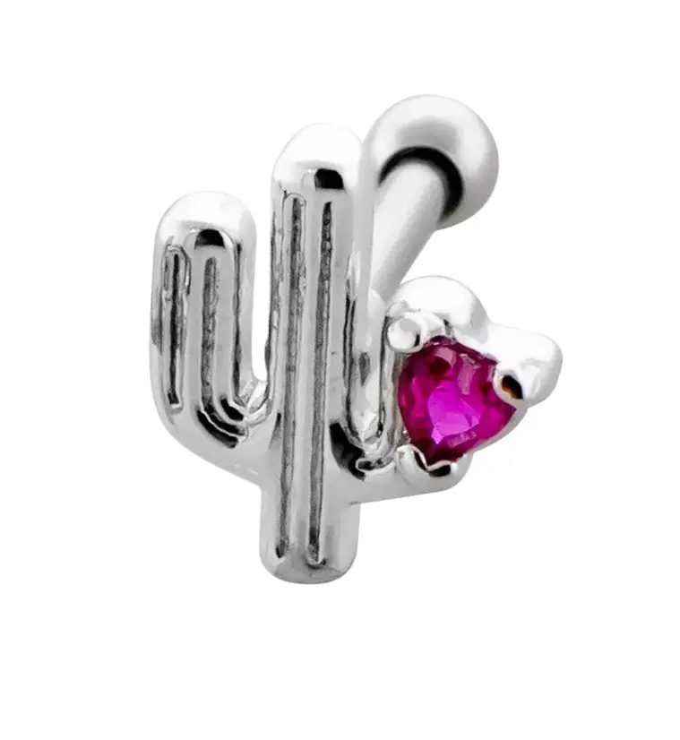 Pink Cz Cactus Love Cartilage Barbell For Helix Or Tragus 1