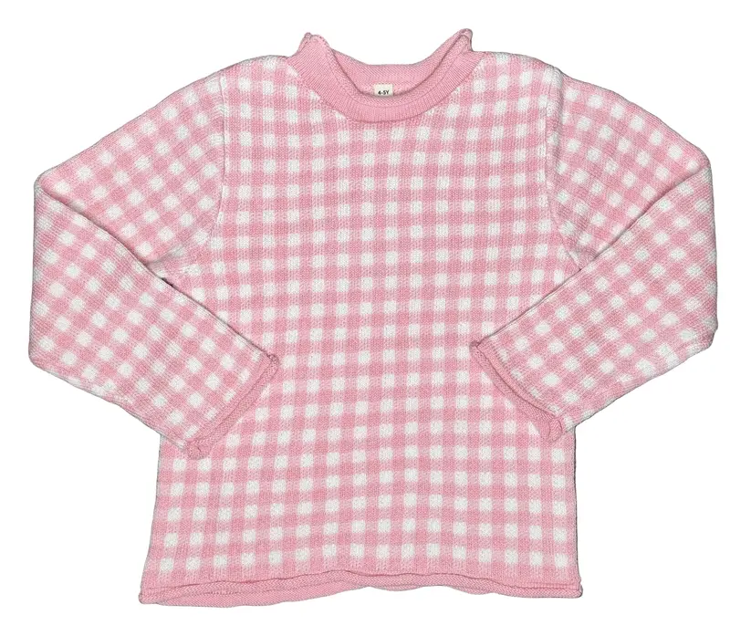 Pink Gingham Roll-Neck Sweater For Women 1