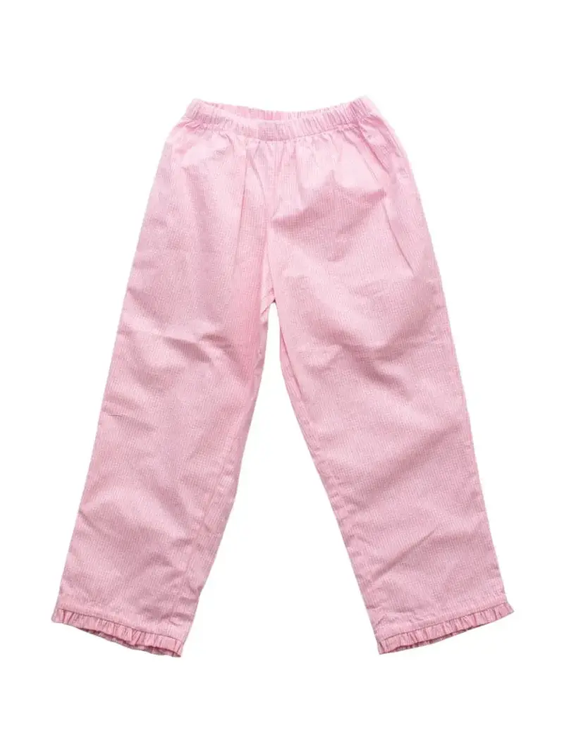 Pink Gingham Ruffle-Hem Elastic Waist Pants 1