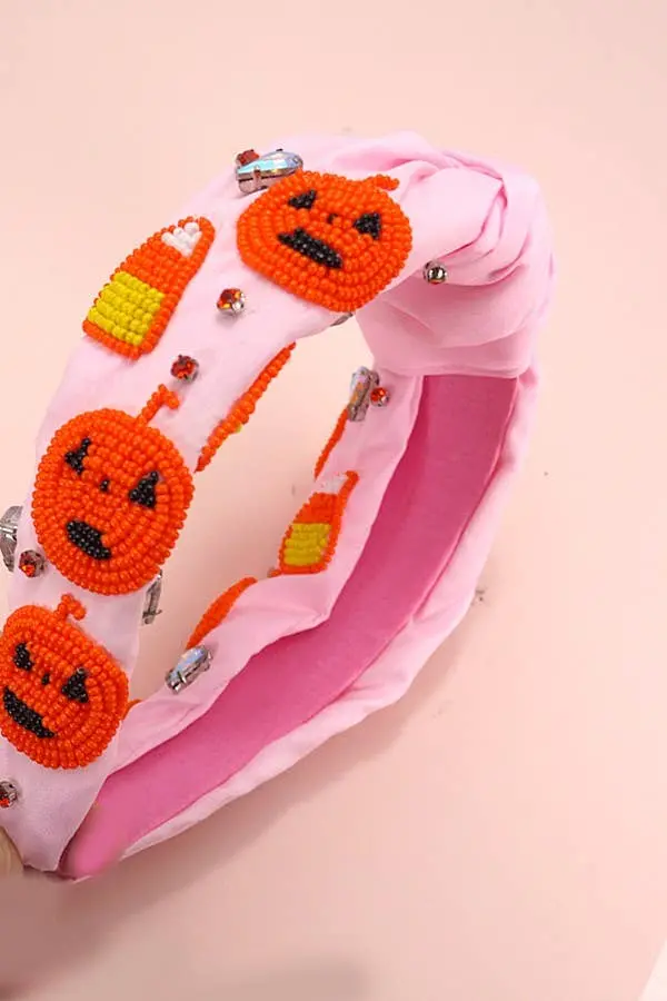 Pink Jack-O'-Lantern Beaded Hairband 1