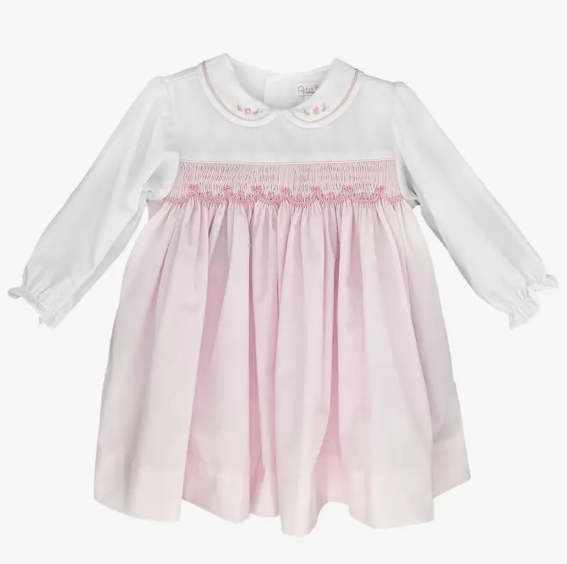 Pink Smocked Dress With Long Sleeves 1