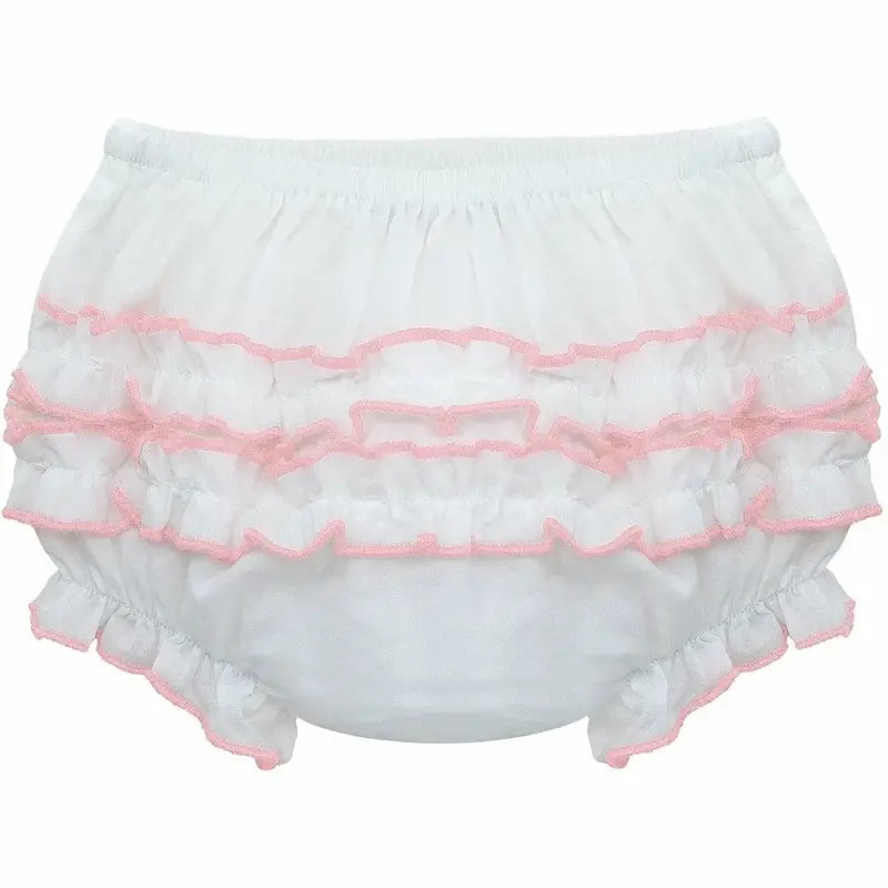 Pink-Trimmed Ruffled Diaper Cover For Baby Girls 1