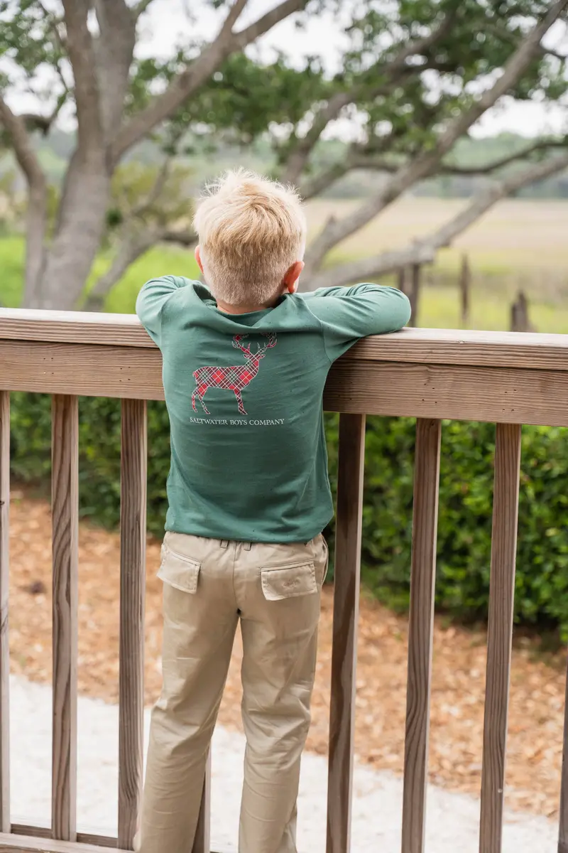 Plaid Deer Graphic Long Sleeve Tee – Forest Green 1