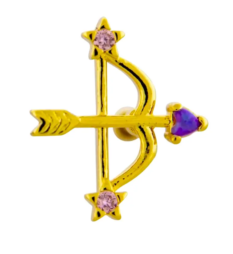Purple Opalite & Pink Cz Astral Arrow Cartilage Barbell – Gold-Pvd Finish 1