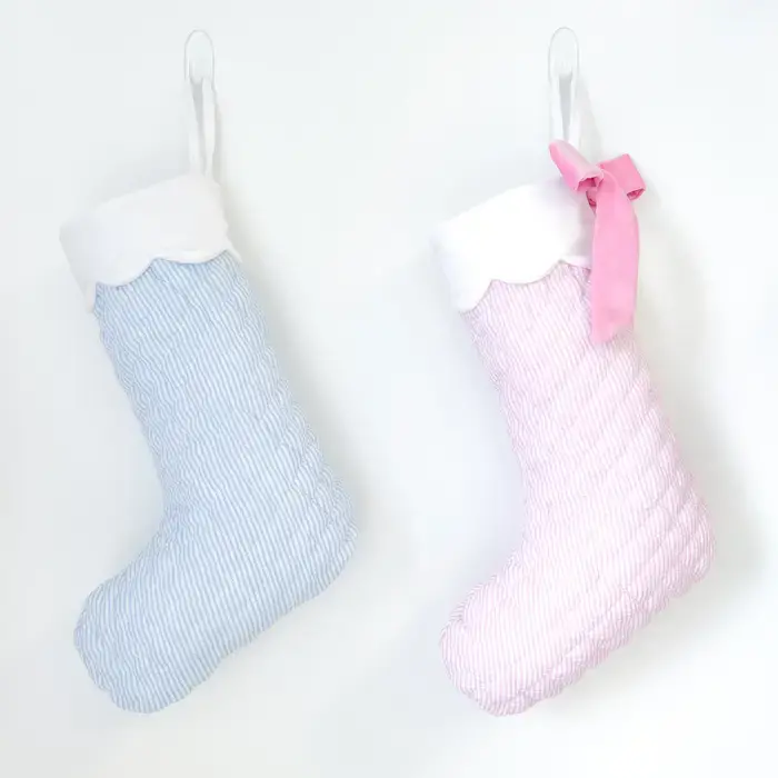 Quilted Seersucker Scalloped Holiday Stocking 1