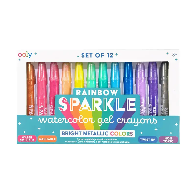 Rainbow Sparkle Metallic Watercolor Gel Crayons – 12-Count Set 1
