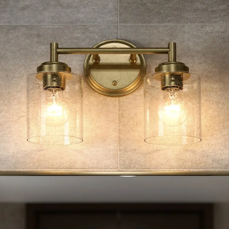 Ravencourt Collection Natural Brass Bath Light – 13" Wide Industrial Fixture 1