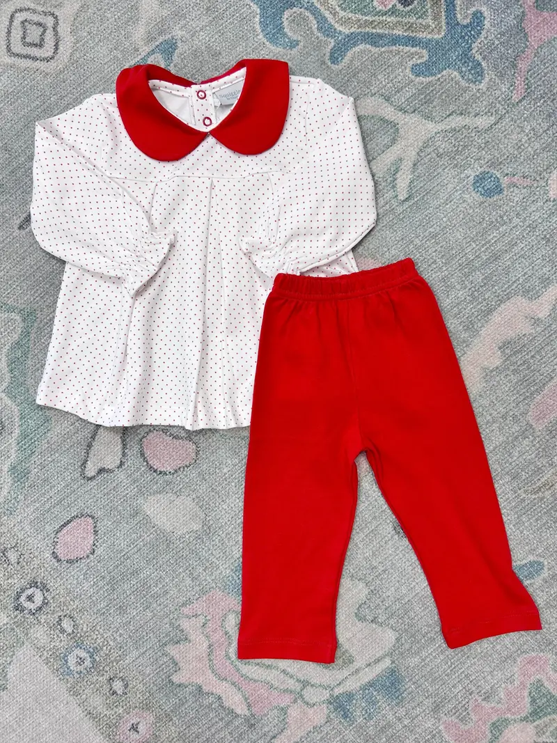 Red Bitty Dot Dress With Coordinating Leggings 1