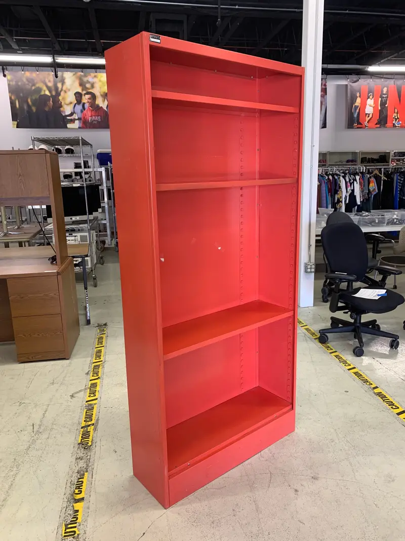 Red Metal Bookshelf – 12"D X 36"W X 78"H 1