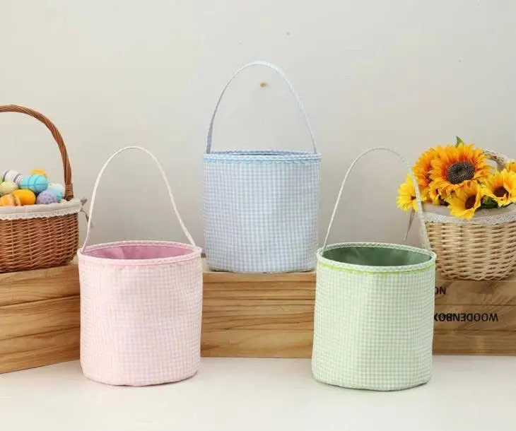 Ric-Rac Trimmed Easter Basket In Soft Green – Handcrafted Wicker Style 1