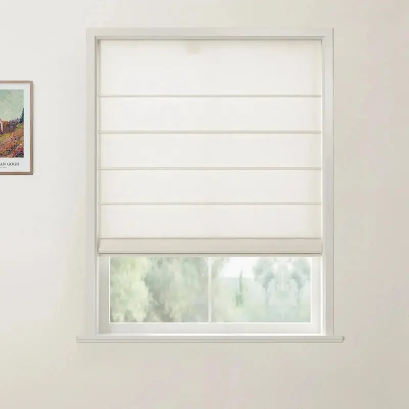 Ron Herringbone Blend Roman Shade – Cordless Front Slat Design 1