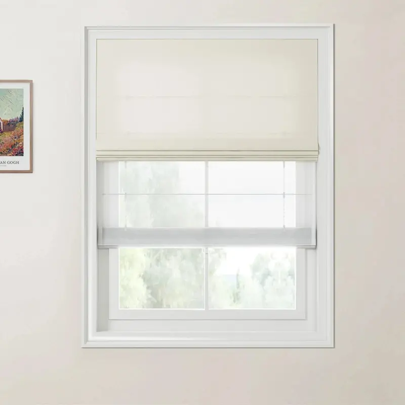 Ron Herringbone Day-Night Roman Shade – Linen-Cotton Cordless Model 1