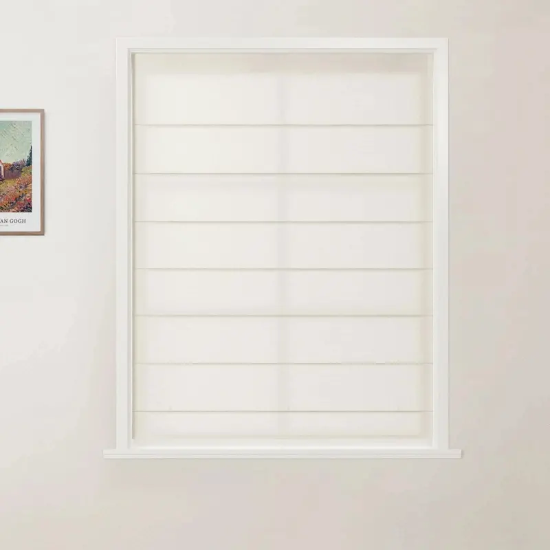 Ron Herringbone Flat-Fold Roman Shade – Linen-Cotton Cordless Design 1
