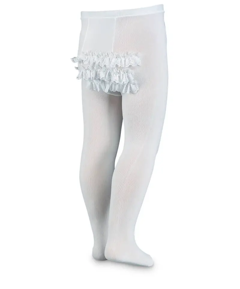 Sheer White Ruffle-Lace Tights For Toddlers 1