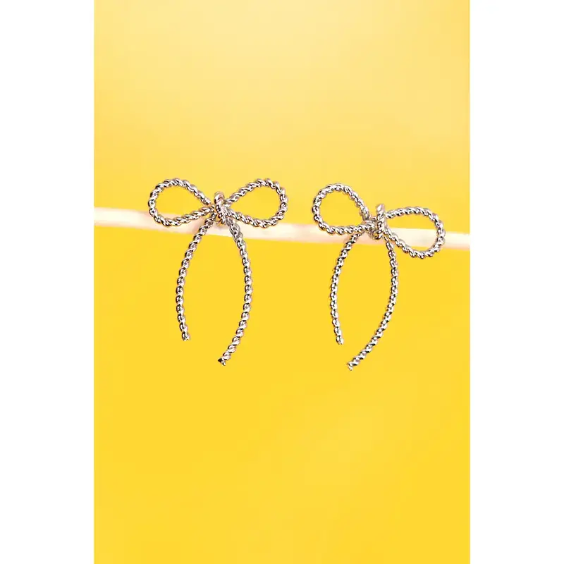 Silver Rope Bow Stud Earrings Set 1