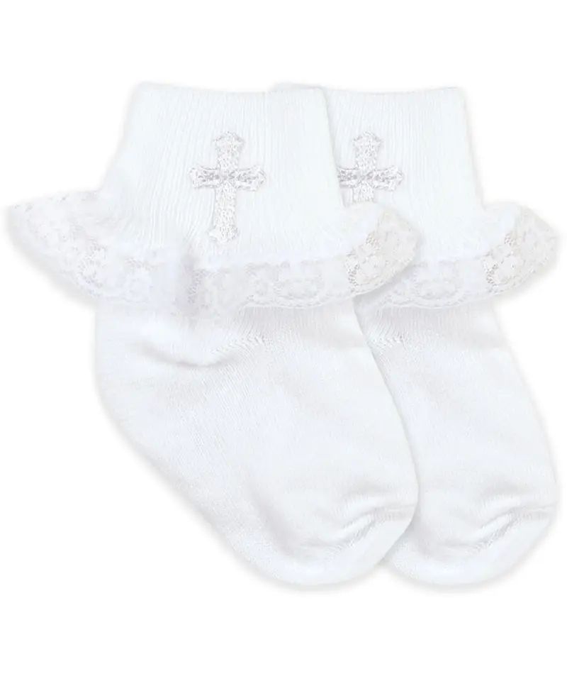 Smooth-Toe Christening Lace Socks – Pearl White 1