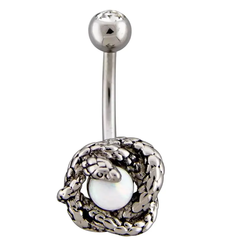 Snake-Wrapped Belly Ring With White Opalite And Clear Cz Stones 1