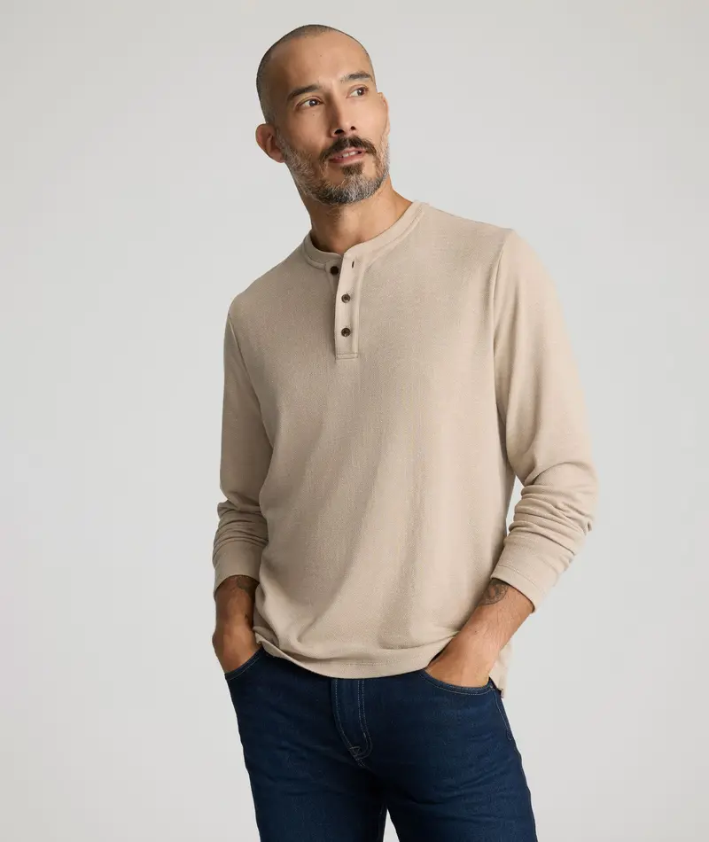 Stretch Cotton Herringbone Henley Top – Final Sale 1