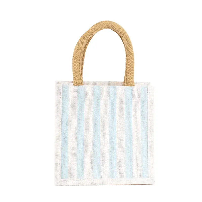 Stripe Petite Gift Tote In Crisp White And Navy Blue 1