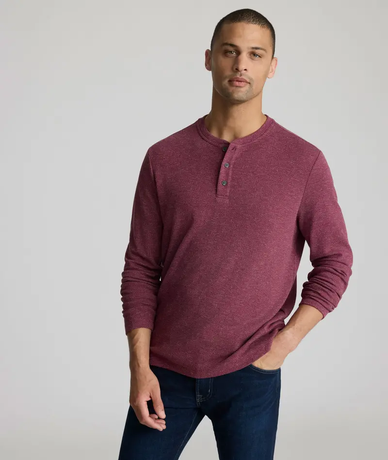 Textured Herringbone Henley In Stretch Cotton – Final Clearance 1