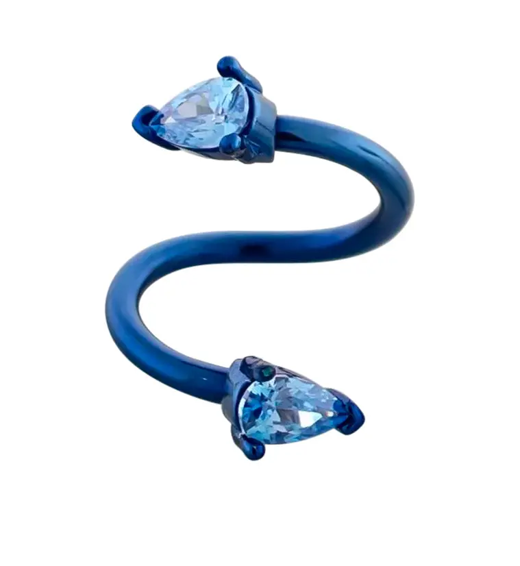 Twisted Aqua Teardrop Barbell In Blue-Pvd Stainless Steel With Cz Stones 1