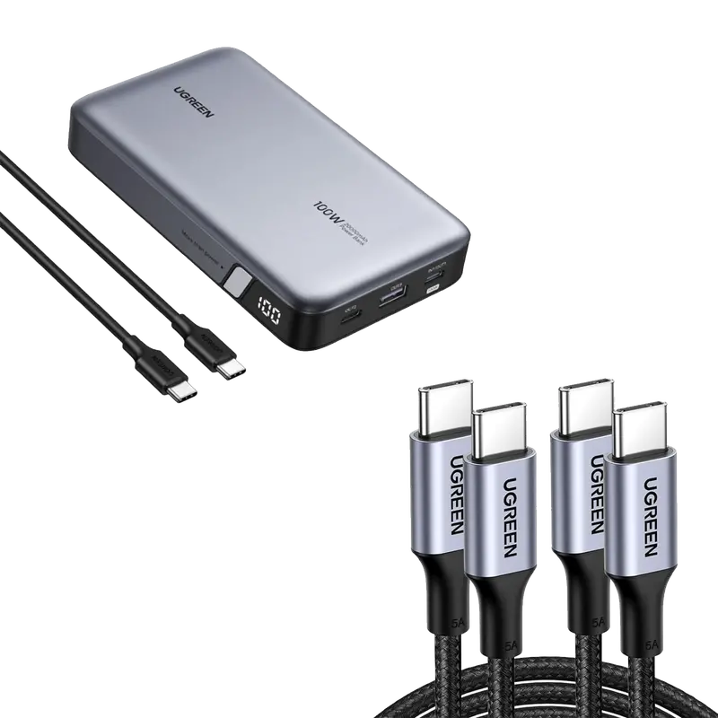 Ugreen 20000Mah 100W Power Bank Bundle — Includes Two 3.3Ft 100W Usb-C Cables 1