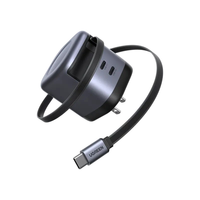 Ugreen 45W 3-Port Gan Usb-C Wall Charger With Retractable Cable 1