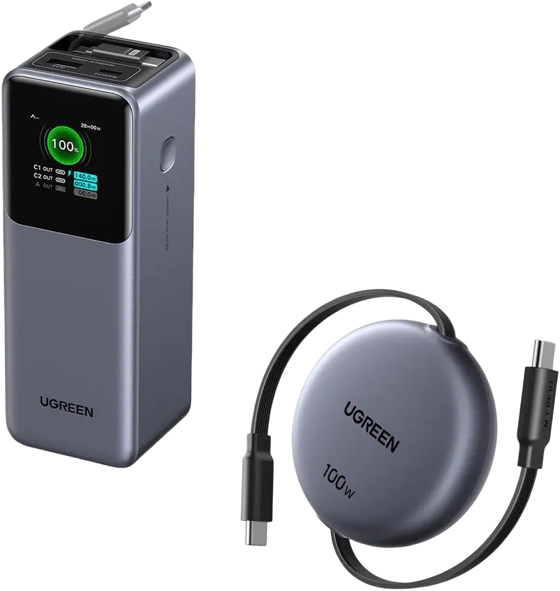 Ugreen Nexode 20000Mah 165W Power Bank + Retractable 100W Usb-C Cable Bundle 1