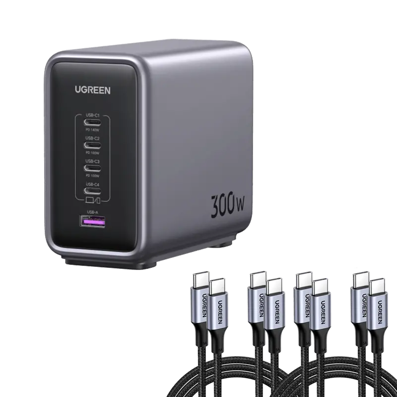 Ugreen Nexode 300W Desktop Charger Bundle — Includes Four 6.6Ft 100W Usb-C Cables 1