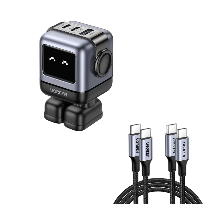 Ugreen Uno 65W Gan Wall Charger Bundle – Sleek Black Design 1