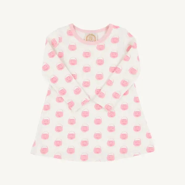 Vintage-Prep Pumpkin Pail Print Long-Sleeve Play Dress For Girls 1