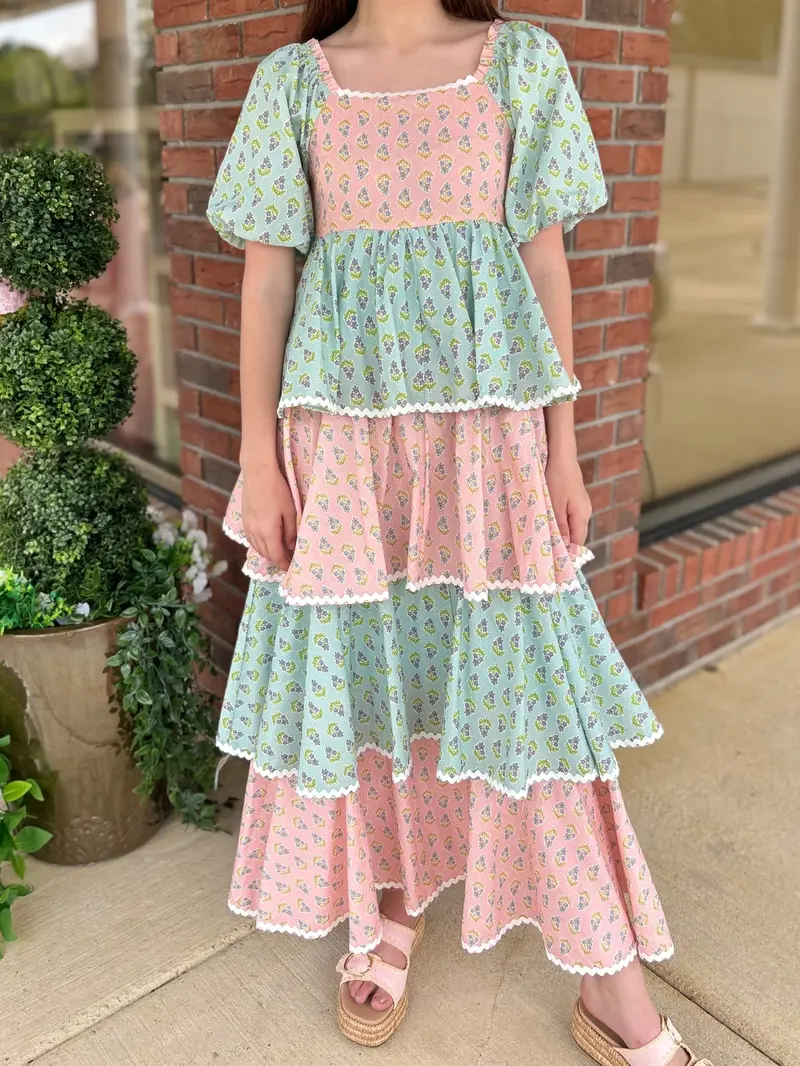 'We Should Be Together' Balloon-Sleeve Tiered Maxi Dress 1