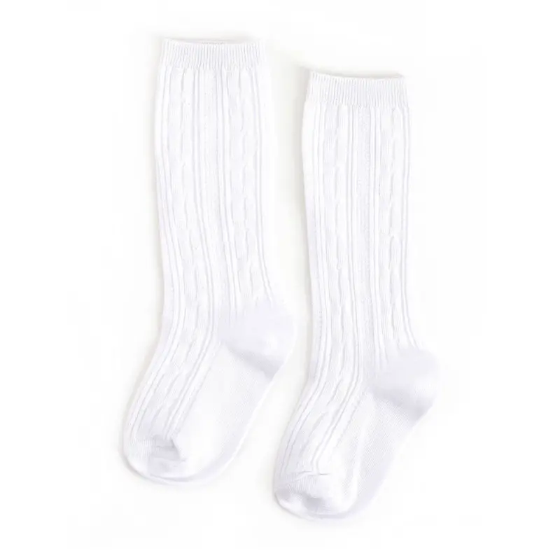 White Cable-Knit Knee-High Socks 1