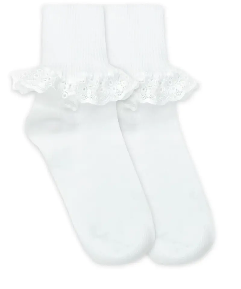 White Chantilly Lace Turn-Cuff Dress Socks 1