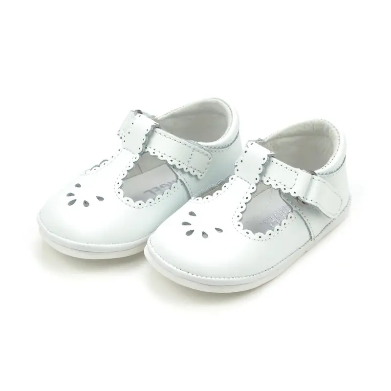 White Dottie T-Strap Mary Janes With Scalloped Trim 1