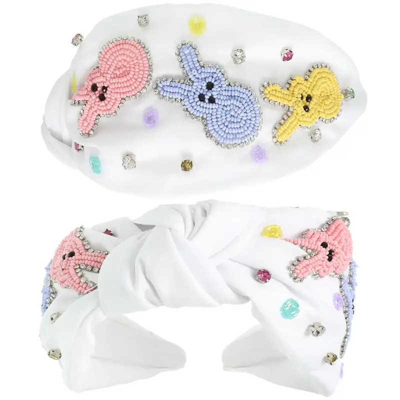 White Easter Polka Dot Beaded Headband With Knotted Detail 1